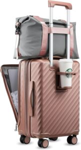 Travel Gift Ideas for Couples - Rose Golde Carry On Suitecase with Coffee Holder